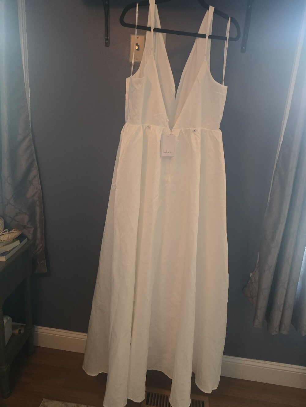 LULUS Satin Plunge V-Neck Sleeveless Open Back Side Slit Full Skirt Ball Gown XL - Picture 3 of 6